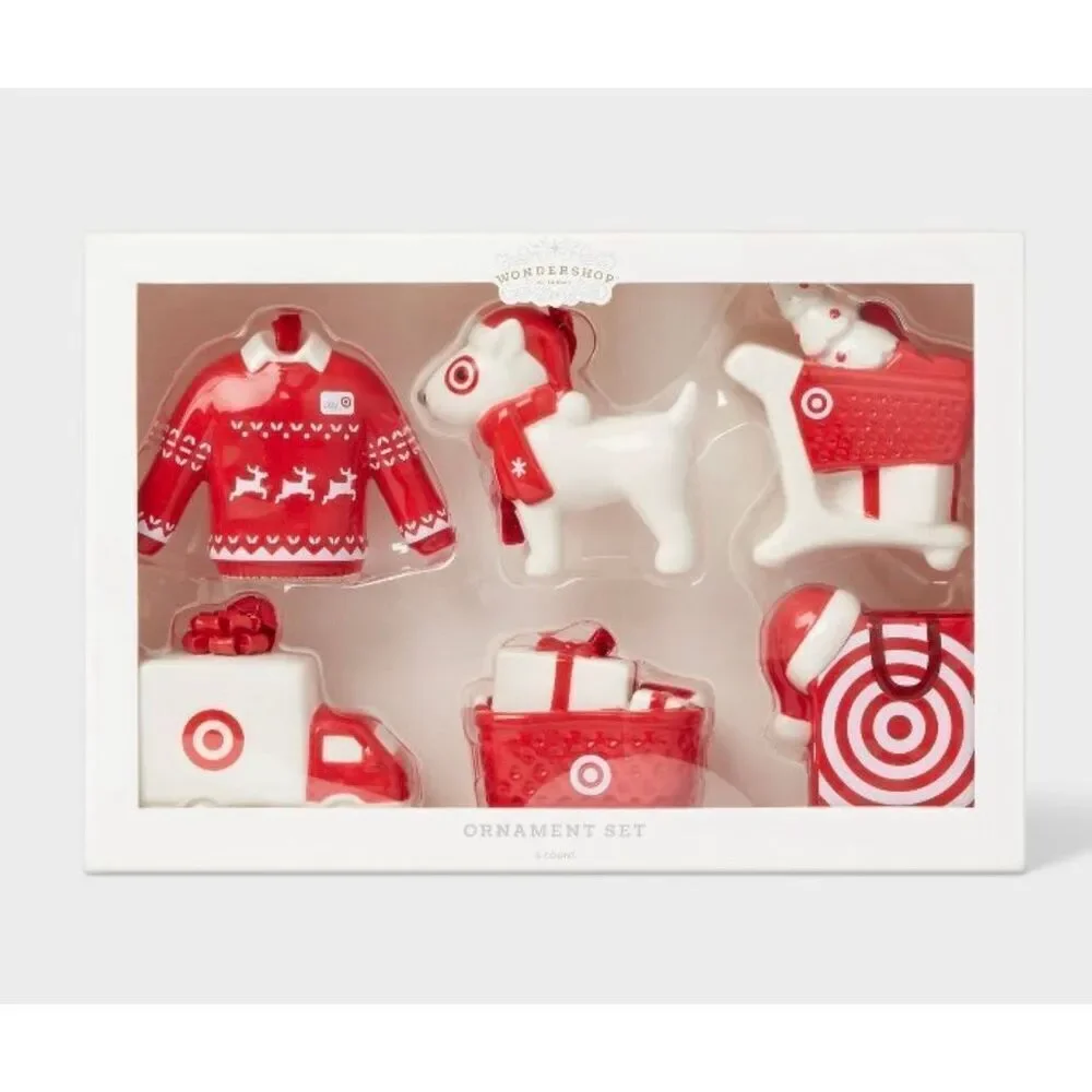 Wondershop Target Holiday Christmas Ornament Set Bullseye Dog Shopping Cart Set